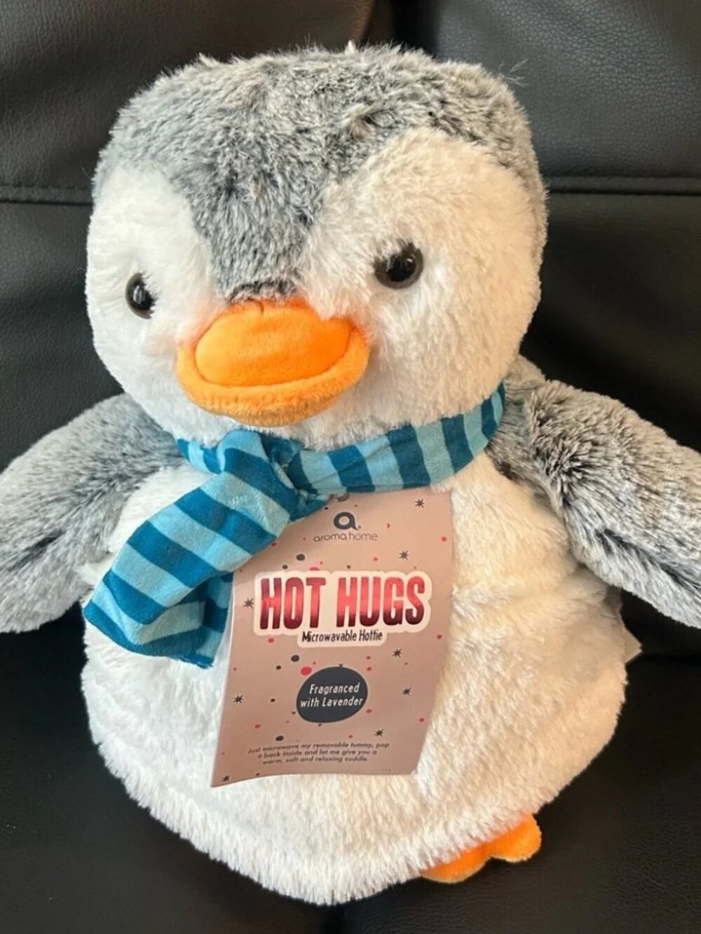 NWT Aroma Home Hot Hugs Penguin Plush with Blue Scarf
